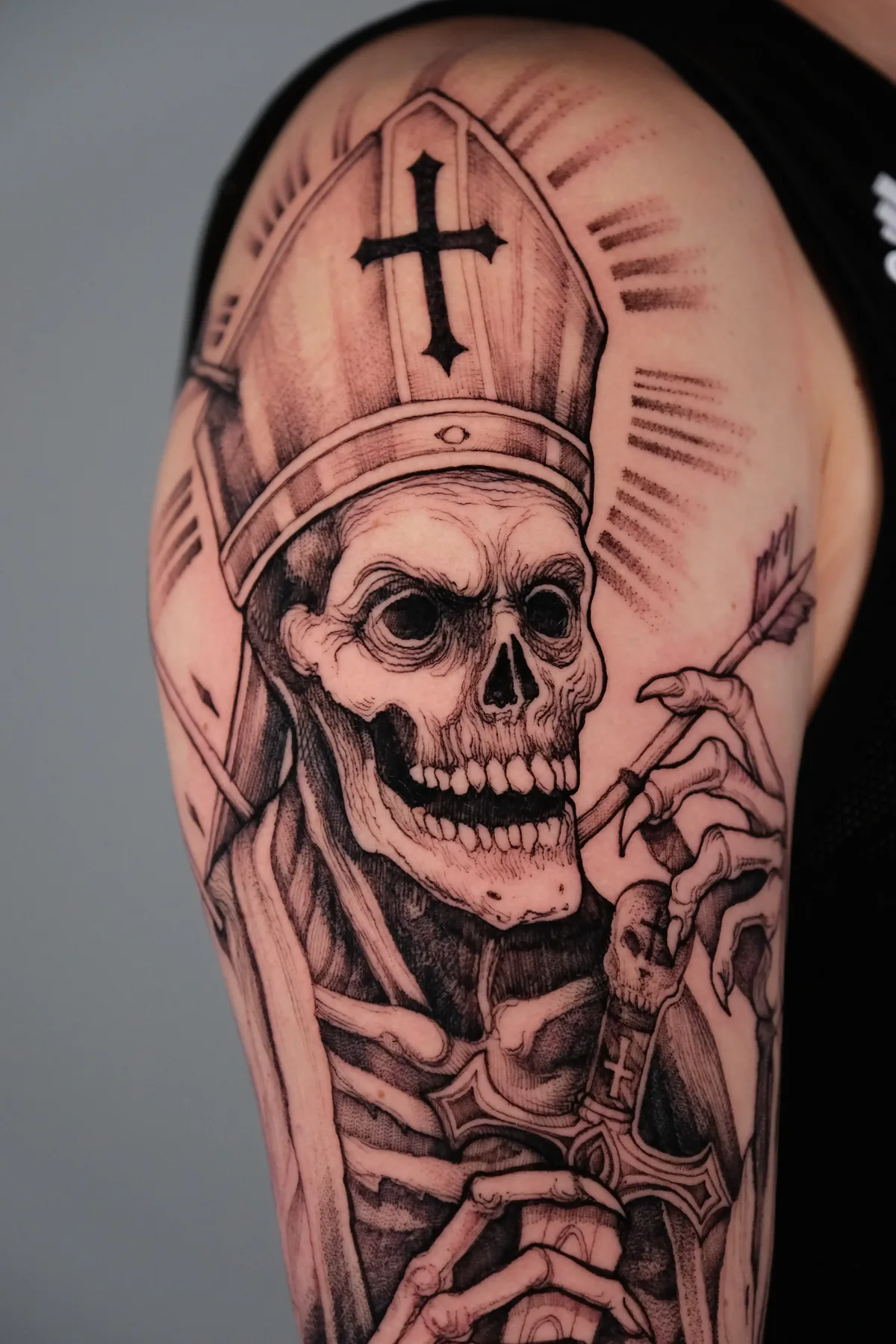 Engraving style skull tattoo, Belgrade