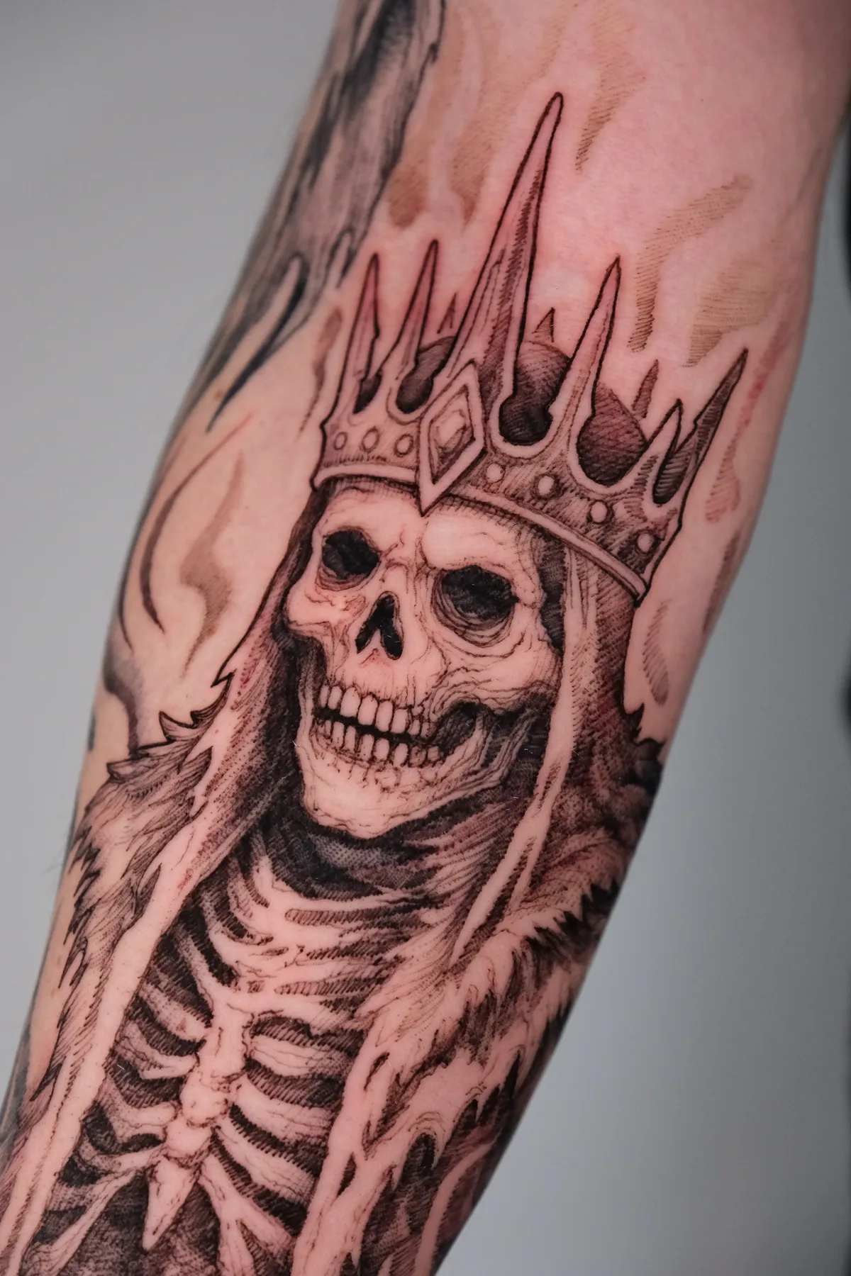 Engraving style crowned skull tattoo, Belgrade